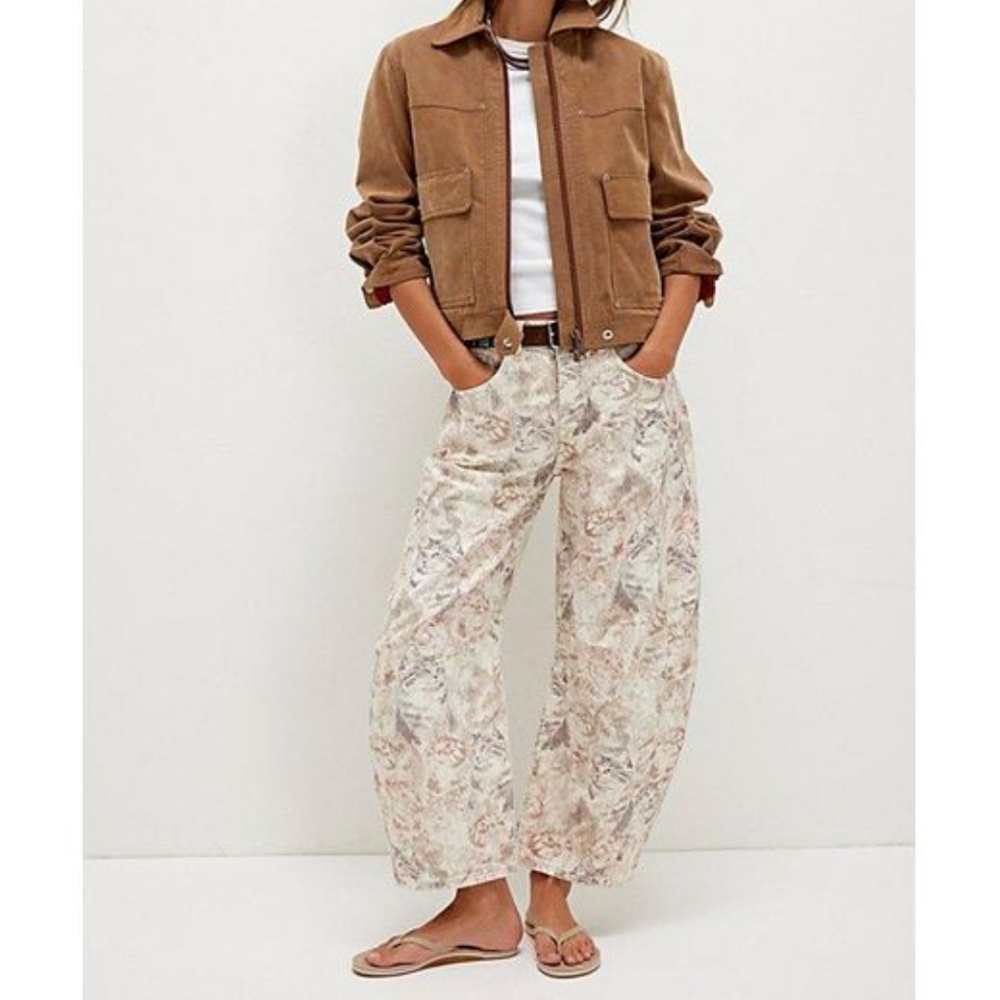 Free People Brown Jacket and Cream Floral Pants